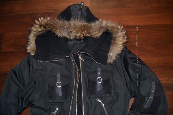 зимняя курточка с элементами вязки с натуральным мехом енота