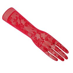 Ажурные кружевные перчатки красного цвета 0295