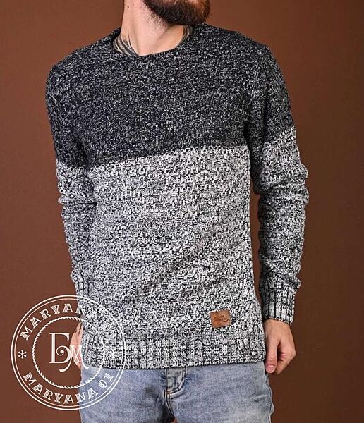Теплый мужской свитер меланж / серый