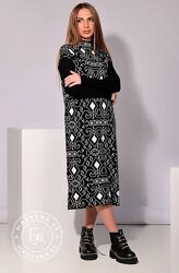 Шикарна зимова максі сукня з орнаментом / чорна