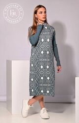 Шикарна зимова максі сукня з орнаментом / бірюзова