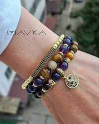 Сет з 3 браслетів Кориця з лавандою тигрове око аметист гематит