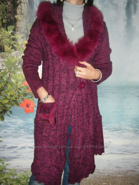 вязаное пальто кардиган натуральный мех