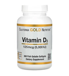 California Gold Nutrition, витамин Д3 D3 d3 5000 ме , 360 мягких капсул