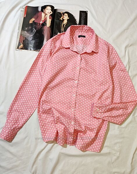 DOKKIA  чудесная коттоновая розовая рубашка в горошек XL