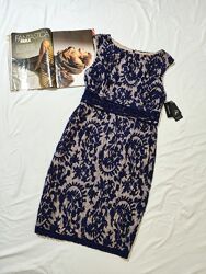 ADRIANNA PAPELL роскошное темно-синее кружевное платье EUR 46