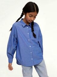 Стильна бавовняна сорочка оверсайз, рубашка з рукавами буфами H&M 8-9років