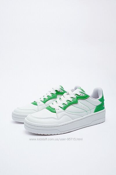 Белые кеды с яркими вставками зеленого Zara - 36, 39, 40, 41 