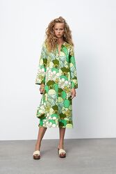 Яркое весеннее платье миди с цветочным принтом  Zara - S, L 