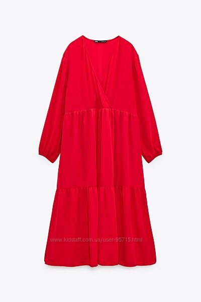 Алое красное платье миди объемного кроя Zara - S, большемерит