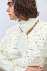 Белый вязаный свитер с воротником и завязками Zara - S, M
