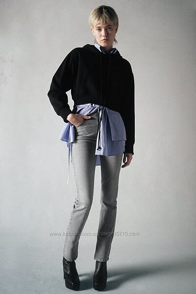 Прямые джинсы Slim fit с высокой посадкой и разрезами Zara - 36, 40, 44