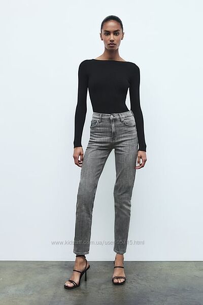 Прямые серые джинсы Slim fit с высокой посадкой Zara - 34, 36, 38, 42