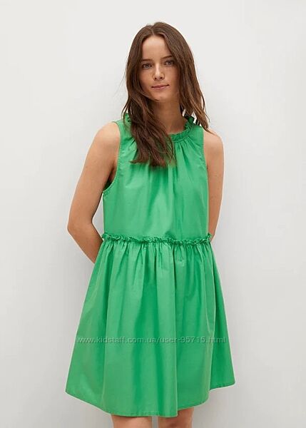 Хлопковое зеленое платье со сборками Mango - M, L