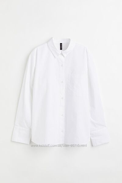 Базовая белая рубашка оверсайз из поплина Н&М - М, L