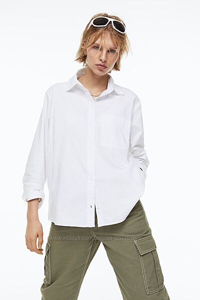 Базовая белая рубашка оверсайз из плотного хлопка Н&М - S, М, L