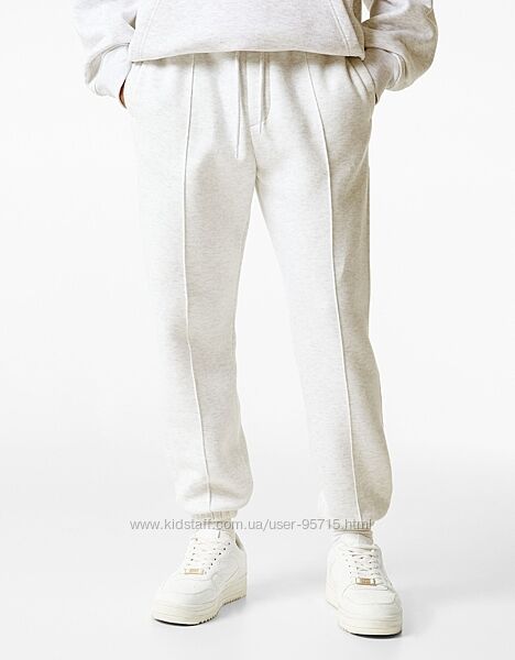 Спортивные штаны джоггеры на флисе унисекс Bershka - M, L - Светло серые