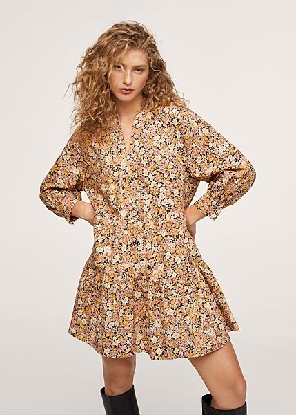 Короткое платье с оборками и цветочным принтом Mango - М