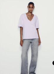 Футболка оверсайз з вареним ефектом і v-подібним вирізом Zara - S, M