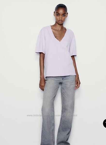 Футболка оверсайз з вареним ефектом і v-подібним вирізом Zara - S, M