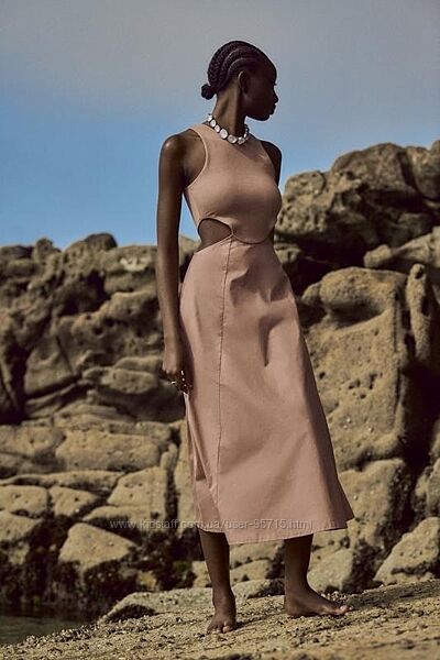 Сукня-трапеція рожева міді сукня з вирізами Zara - M