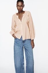 Пудрова блуза з V-подібним вирізом Zara - XS, S, M, L