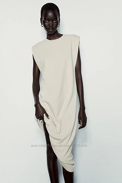 Варена трикотажна бежева сукня міді від Zara - S