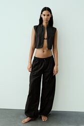 Чорні штани парашюти з бавовни Zara - XS, M