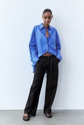Чорні прямі штани з бавовни з ремнем Zara - 34, 36, 38, 40