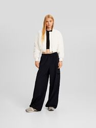 Чорні широкі штани вільного крою з плащової тканини Bershka -  S, M