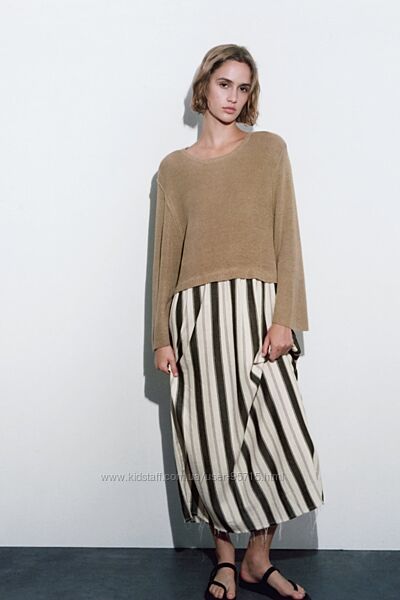 Комбінована трикотажна сукня оверсайз в смужку Zara - S, M, L -більшомірять