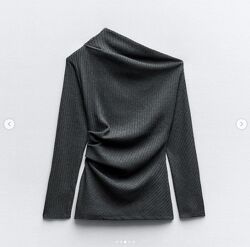 Топ асиметричного крою в рубчик Zara - S, M сірий
