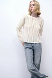 Светр із перфорацією з синелі Zara - S, M, L - екрю