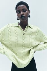 Бавовняний светр в коси з коміром поло Zara - S