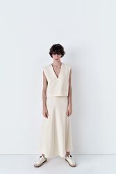 Костюм, комплект спідниця міді та жилет від Zara - M - Екрю