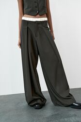 Широкі штани палаццо з контрастним поясом Zara - M, L