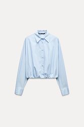 Укорочена блакитна сорочка з еластичним низом Zara - S, M, L