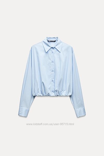 Укорочена блакитна сорочка з еластичним низом Zara - S, M, L