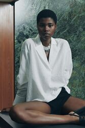 Біла бавовняна блуза з лацканами Zara - XS, S, M, XL