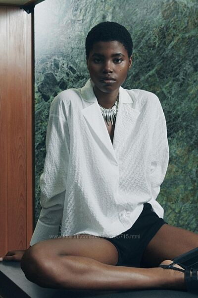 Біла бавовняна блуза з лацканами Zara - XS, S, M, XL