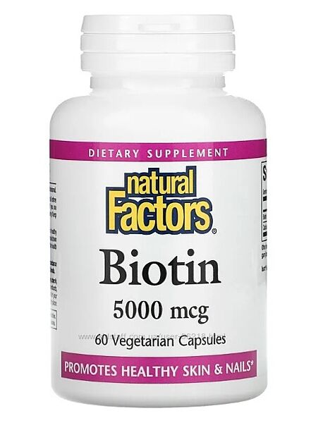 Natural factors, biotin, 5,000 mcg, 60 шт , біотин , від випадан