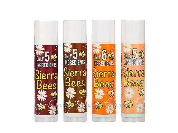 Sierra bees, набор органических бальзамов для губ, 4 штуки, вес 4,25 г