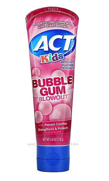 Act, Kids, Anticavity Fluoride Toothpaste, Bubble Gum Blowout, 130  гр