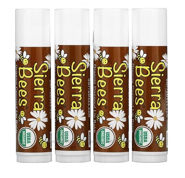 Sierra Bees, органічний бальзам для губ, кокос, 4 шт. в упаковці по 4,25 г