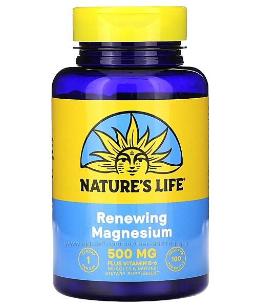 Nature&acutes Life, відновлювальний магній, 500 мг, 100 капсул 