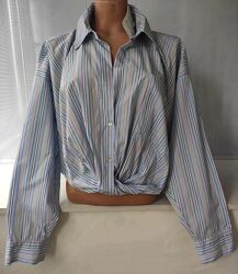 Стильная натуральная рубашка Zara с объемными рукавами  размер 