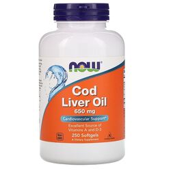 NOW Foods, Жир печени трески Cod Liver Oil, 650 мг, 250 капсул
