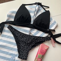 Купальник Victorias Secret с пуш ап черно белая классика в размере М