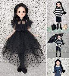 Кукла Венздей  шарнирная , ростом 36 см  с комплектами доп. одежды