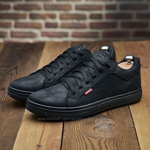 Чоловічі якісні шкіряні кеди Levis model-х32 чорні